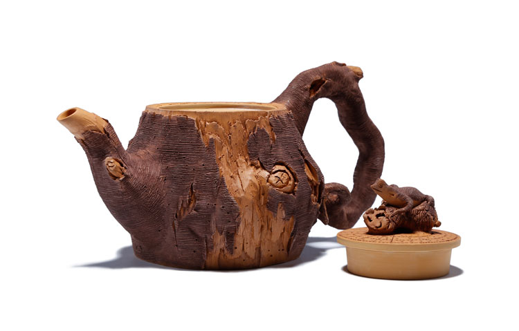 仿木外皮紫砂壺，創(chuàng)意木樁手工雕刻紫砂壺